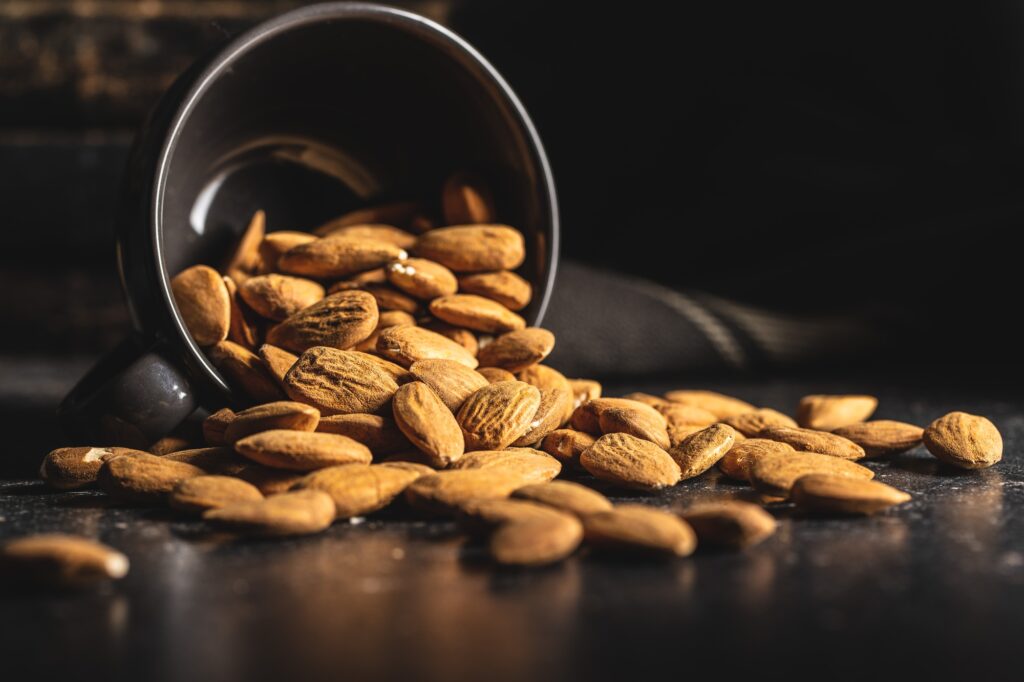 Dried almonds in bowl