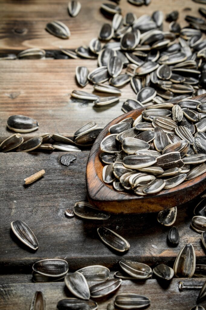 Sunflower seeds and spoon